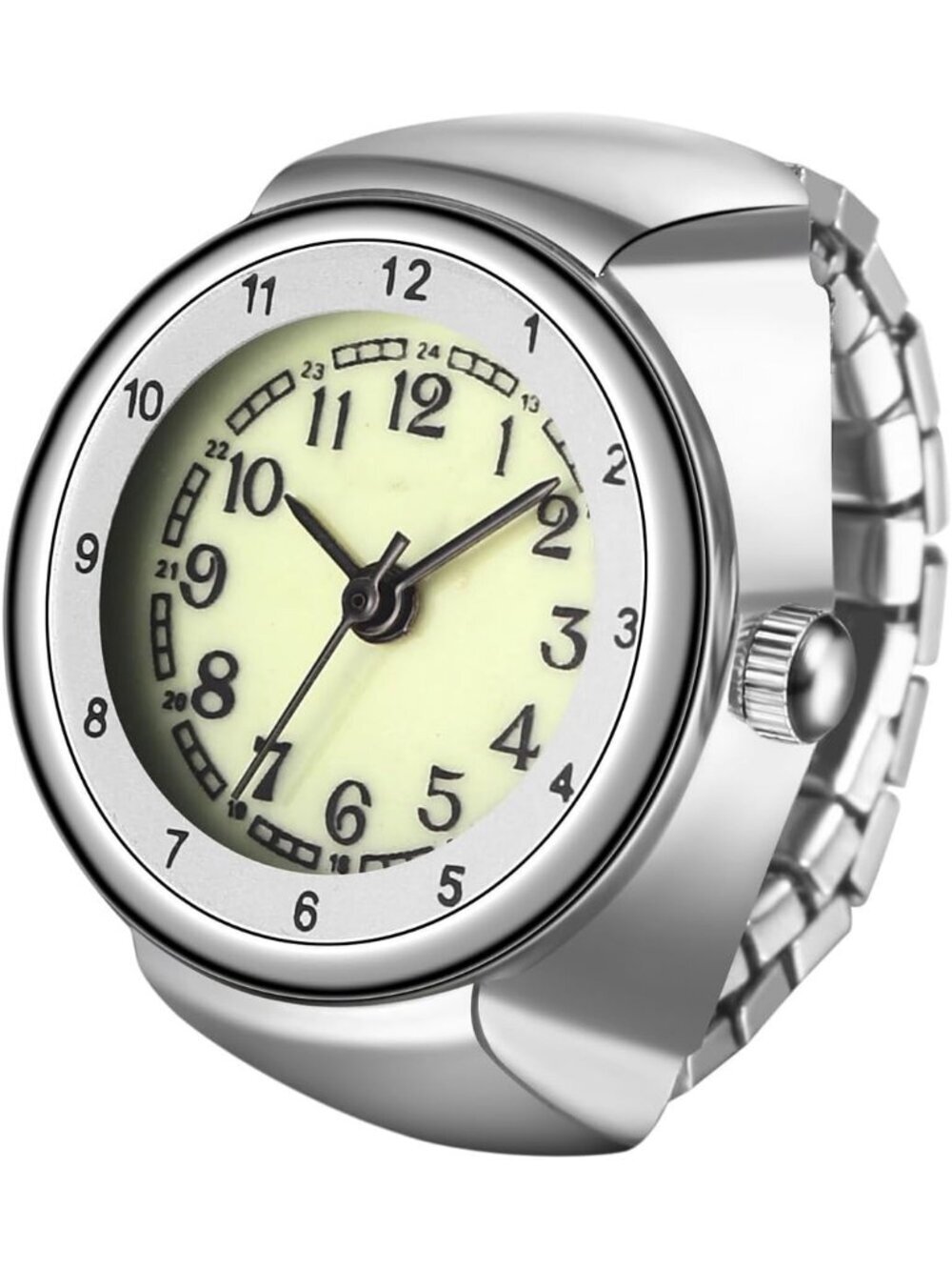 Unisex Silver Analog Quartz Stretchy Strap Elastic Arabic Dial Finger Ring Watch